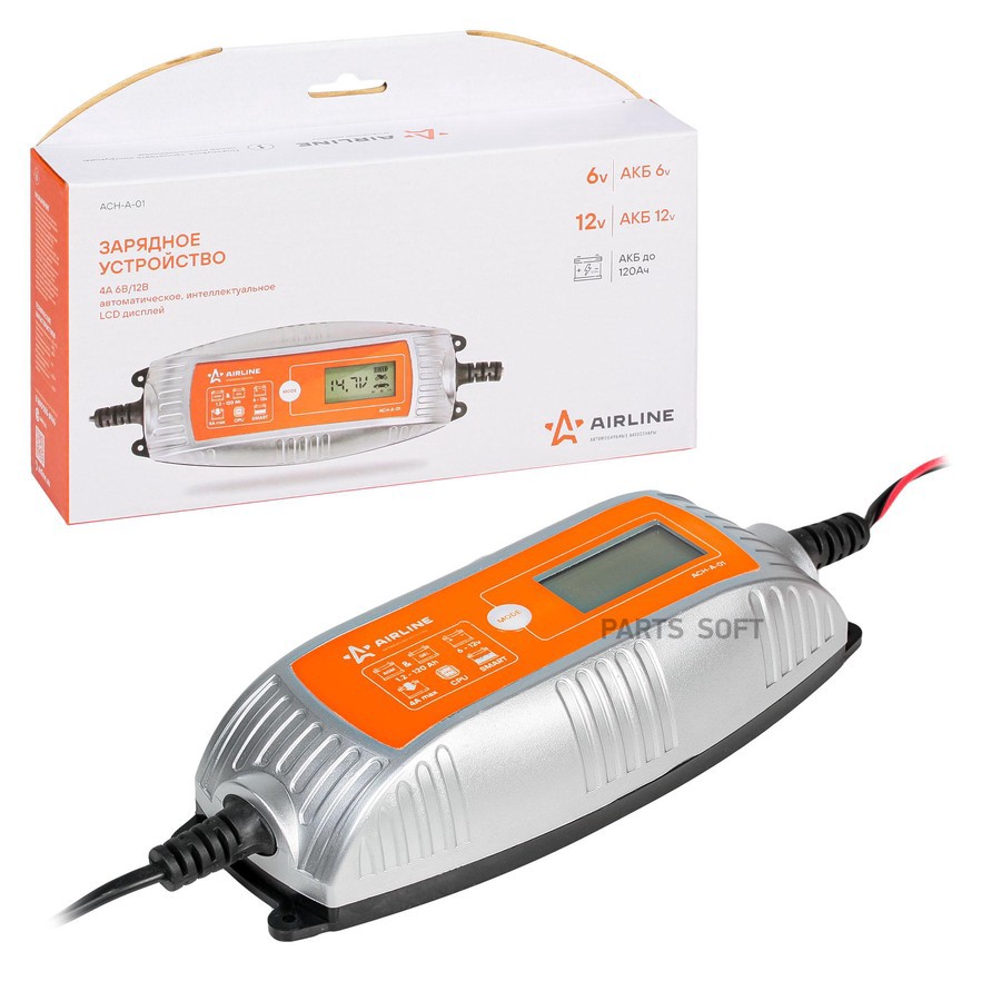 Устройство зарядное "AIRLINE" 6/12V 4А, автоматическое, интеллектуальное, LCD дисп., электронное - AIRLINE None None